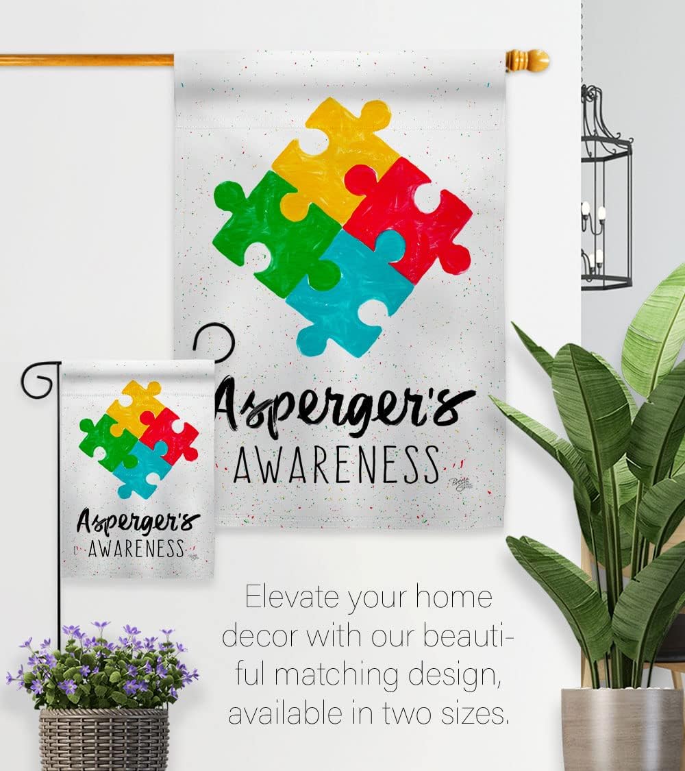 Breeze Decor Asperger's Garden Flag Set Wall Holder Support Awareness Inspirational Survivor Ribbon Prevention Cancer Autism Breast BLM House Banner Small Yard Gift Double-Sided, Made in USA