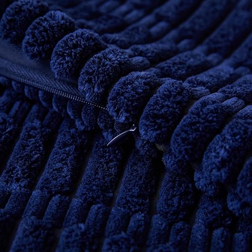 Miniatura 4 de Paquete de 2 fundas de almohada decorativas azul oscuro de 18 x 18 pulgadas, fundas de almohada cuadradas de pana suave a rayas bohemias para sofá,