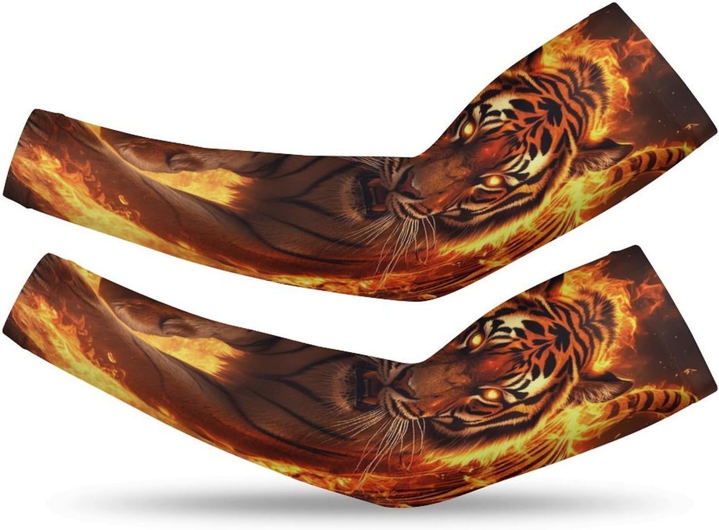 Fire Tiger Animal Arm Sleeves Sun Protection Sleeves Sports Cooling Arm Compression Sleeve for Men Women