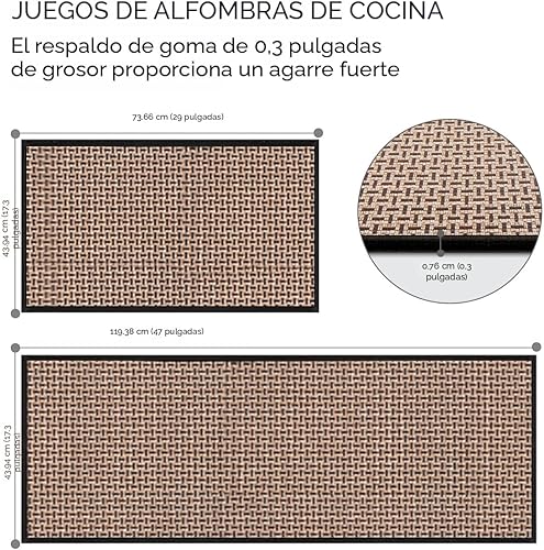 Miniatura 2 de Juego de alfombras y tapetes de cocina antideslizantes lavables de 2 piezas, alfombras absorbentes para colocar delante del fregadero, alfombras de