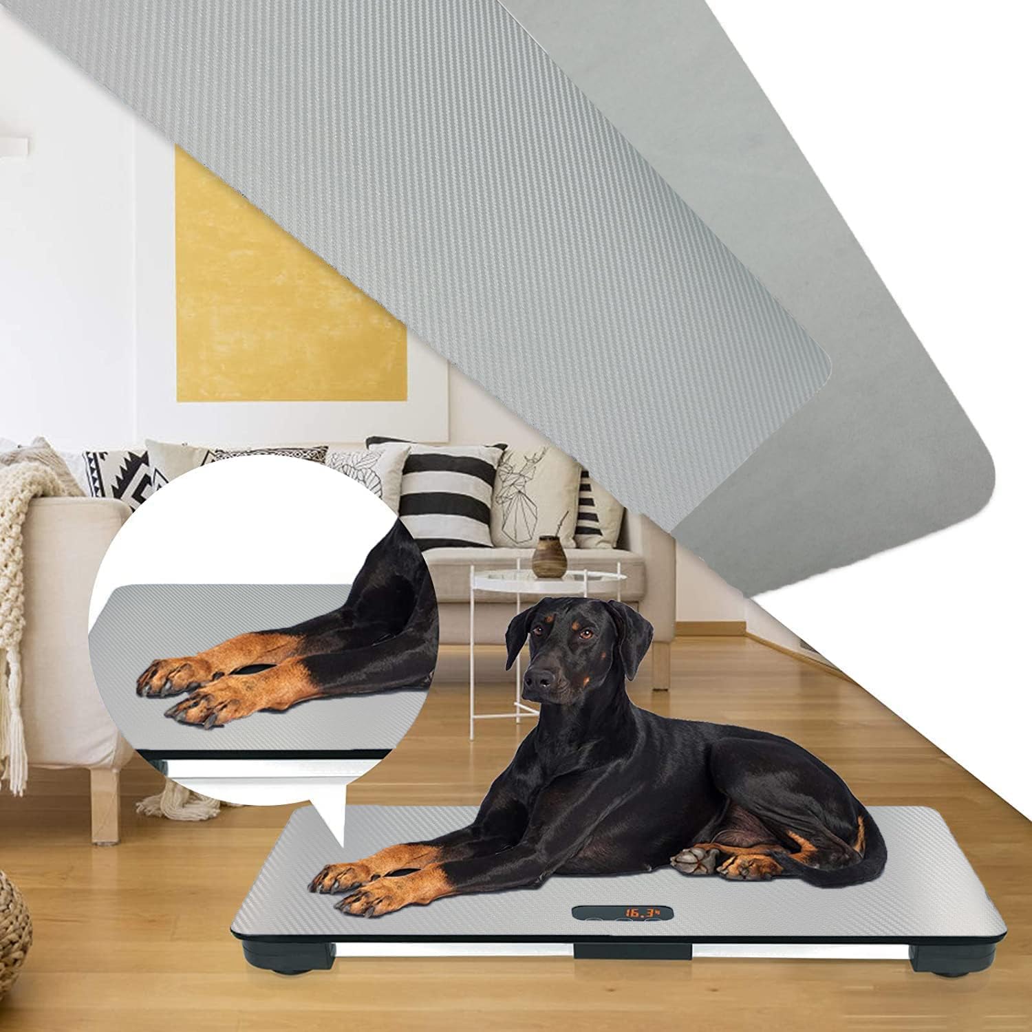 Tierwaage für große Hunde, 80 x 50 cm, 100 kg, 10 g, mit Tara/Halten, Schwarz
