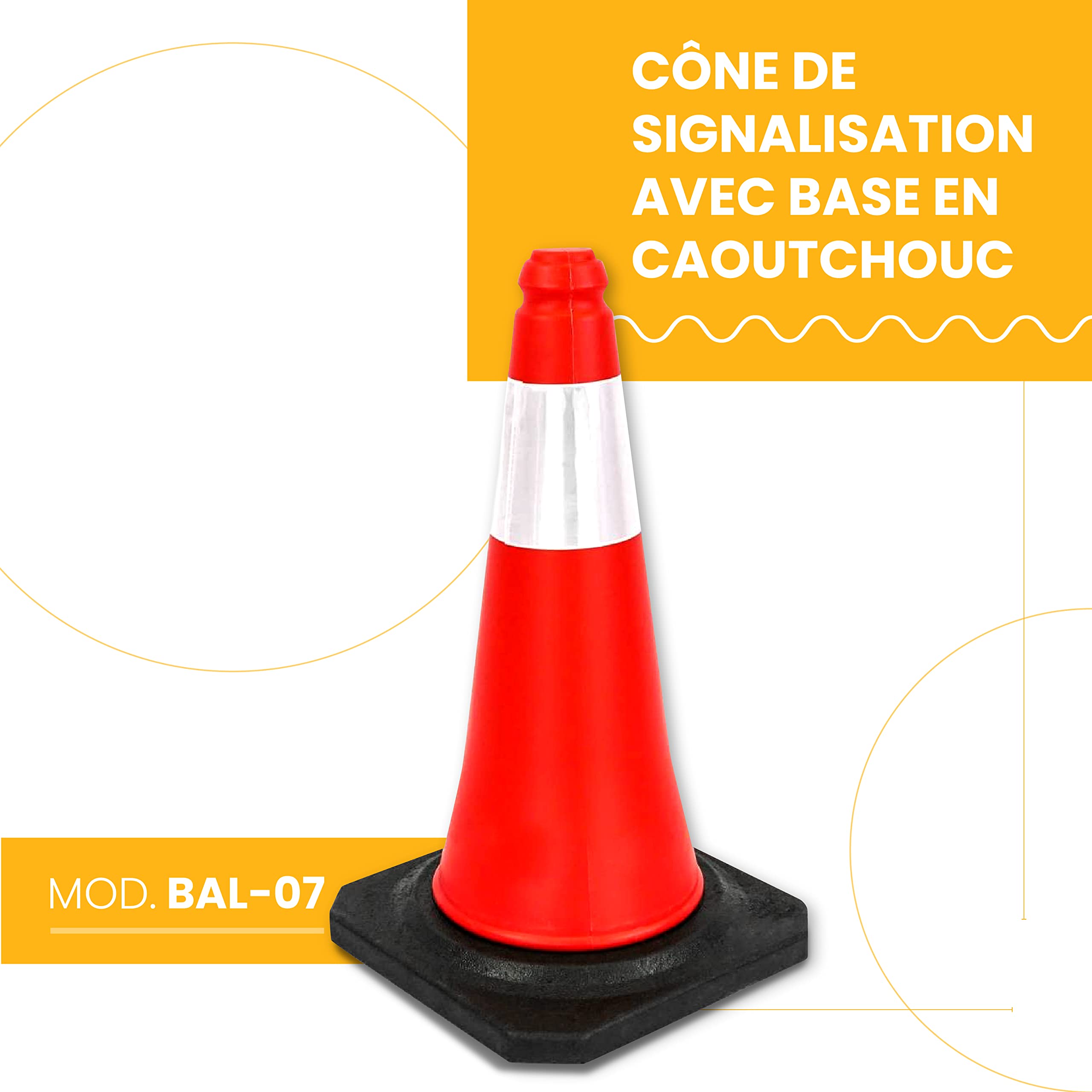 PARKING FACIL | Cônes De Signalisation 50 cm | Cône De Signalisation Avec Base En Caoutchouc Et Bande Réfléchissante | Éléments De Sécurité Routière | Taille : 50cm | 1 Unité