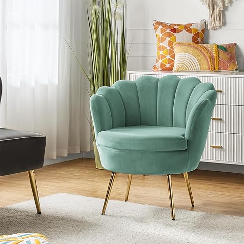 Miniatura 1 de HULALA HOME Silla decorativa moderna de terciopelo con respaldo en forma de concha, bonita silla para sala de estar, dormitorio, sillón con patas