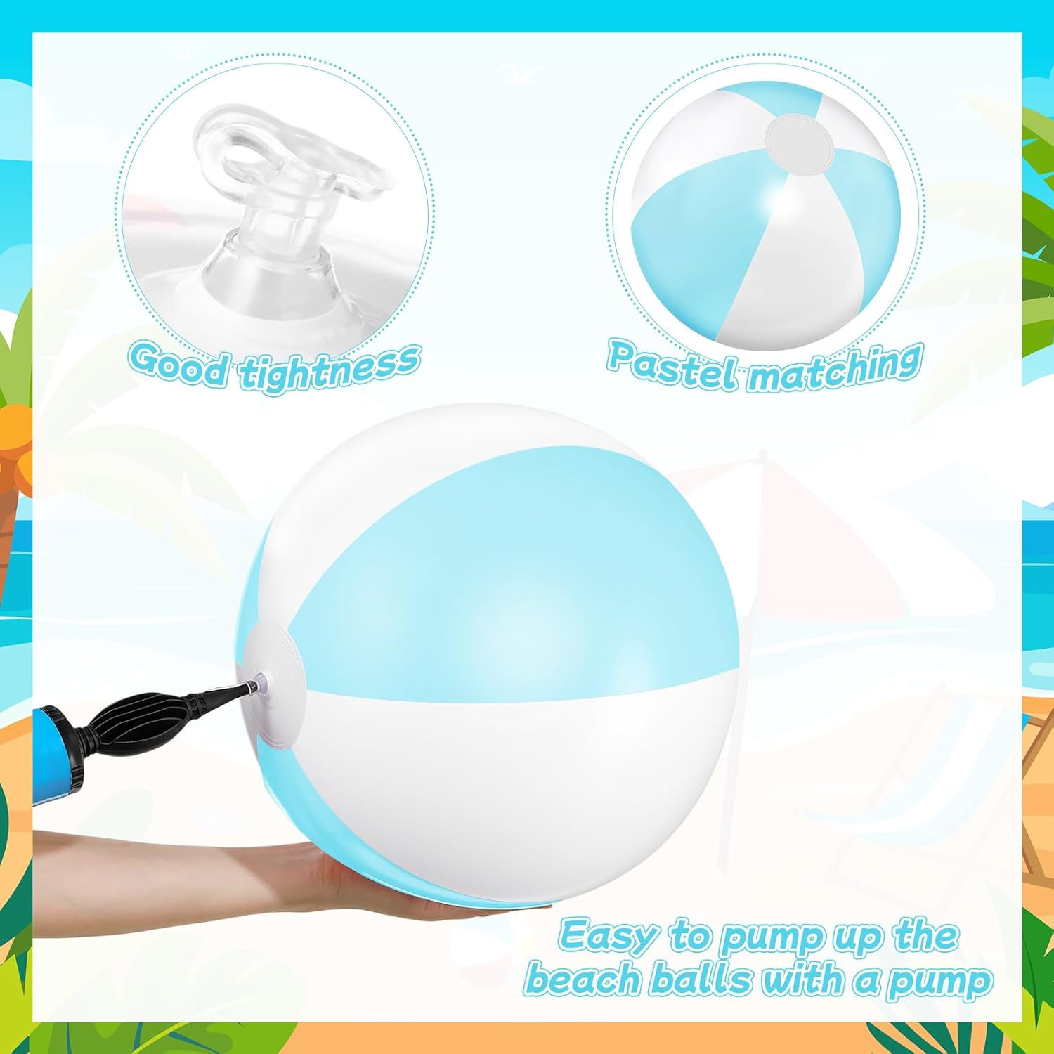 MiniInflat 12 Pcs 16 Inch Inflatable Beach Balls Bulk Jumbo Pastel Inflatable Decorated Ball with Macaron Color PVC Party Ornaments for Summer Birthday Party Decoration