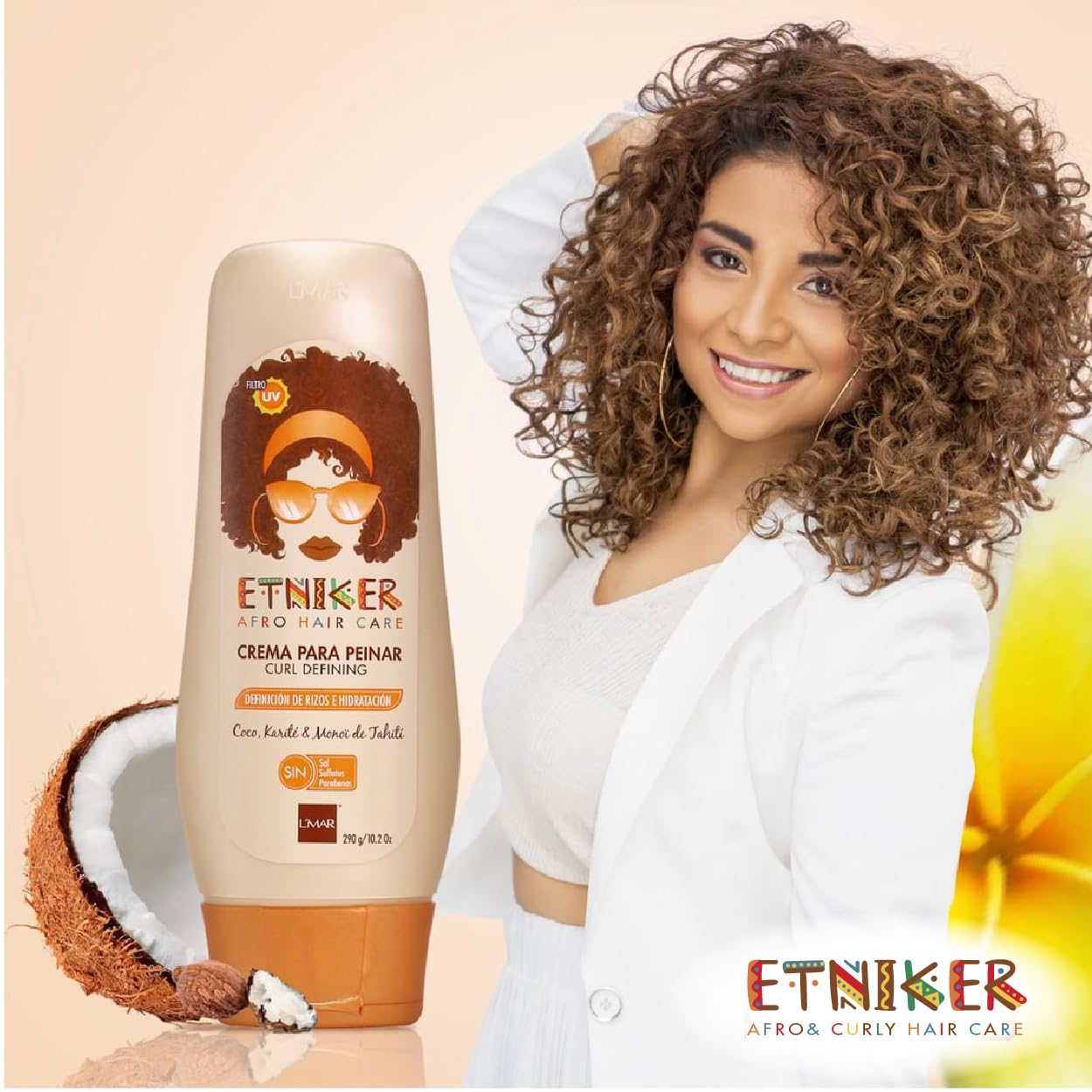 L'mar Etniker Styling Cream Afro Hair Care Curl Defining Coco Karite & Monoï Of Tahiti Salt Free, Sulfates and Parabens | LMAR Etniker Crema Para Peinar Definición de Rizos Hidratacion (17oz-500ml)