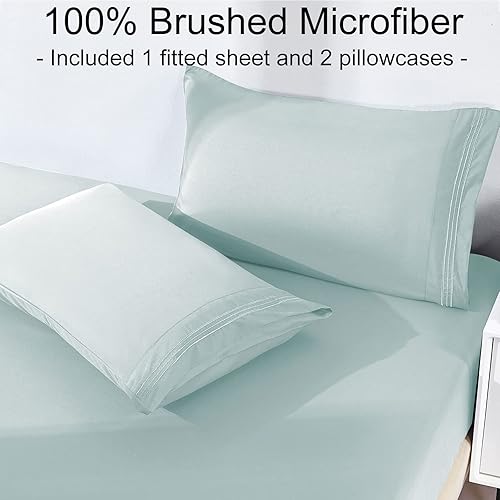 Miniatura 2 de YIYEA Sábana bajera ajustable con funda de almohada, 1800 hilos de microfibra de doble cepillado con bolsillo profundo, sábana bajera ultra suave,