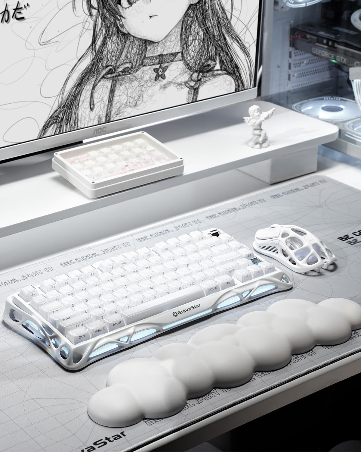 GravaStar Mercury K1 Teclado Mecánico Gaming con Marco de Aluminio, 75% Inalámbrico, Teclado para Juegos, Intercambiable en Caliente, Gasket, Teclado RGB Trimodo, Teclas PBT,QWERTY -Blanco