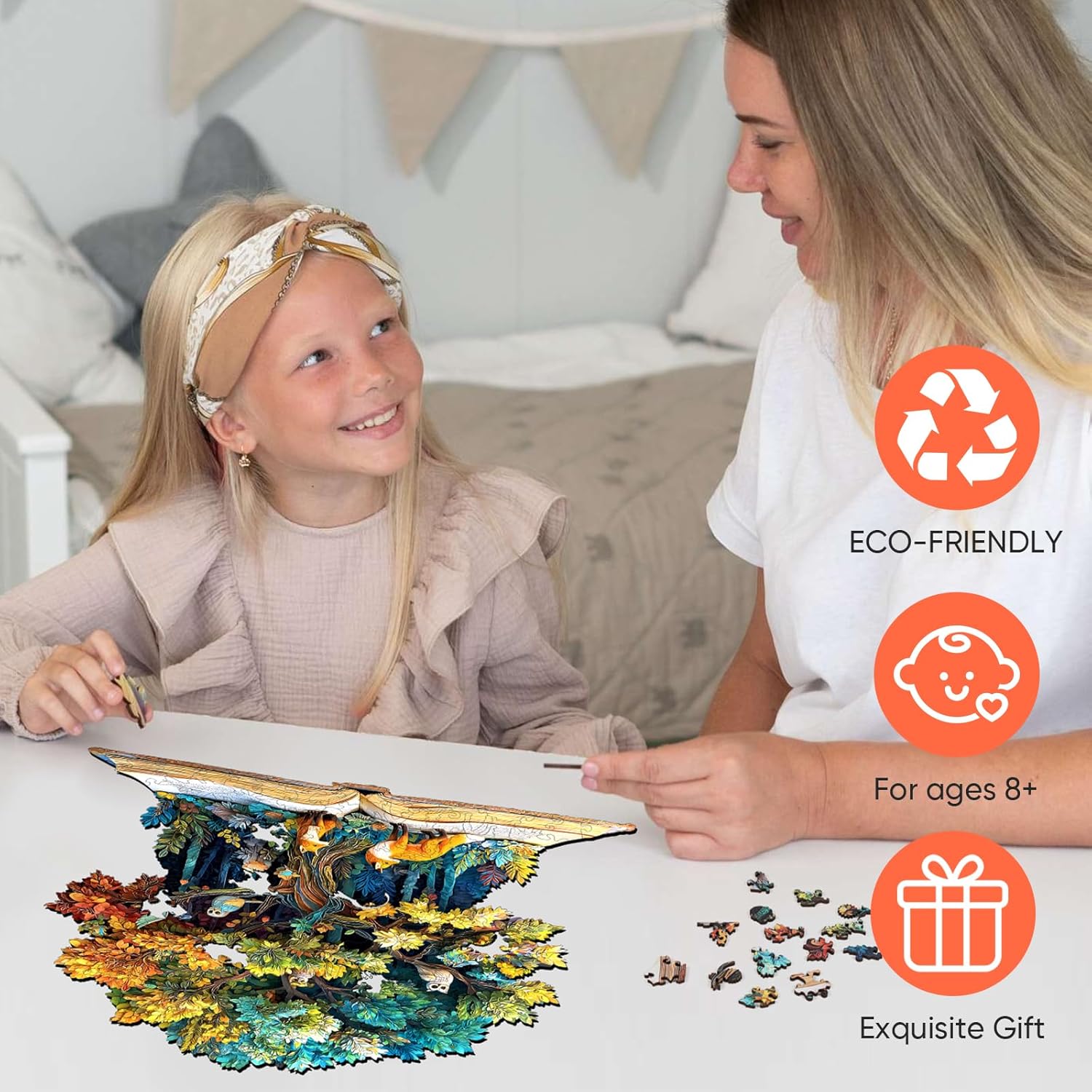 Mocfesk Tree of Life Wooden Puzzles, Vibrant Tree＆Book Jigsaw Puzzles for Adults and Kids, Art Animals＆Plants Wooden Puzzles 200 Pieces, Family Game Wall Decor 11.1 x 11.4 in