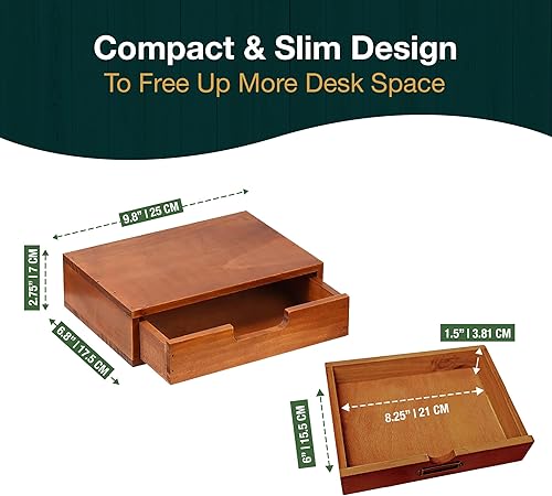 Miniatura 2 de Organizador de almacenamiento de escritorio de un solo cajón en un diseño moderno de madera (9.8 x 6.9 x 2.8 pulgadas) unidad de cajón apilable de