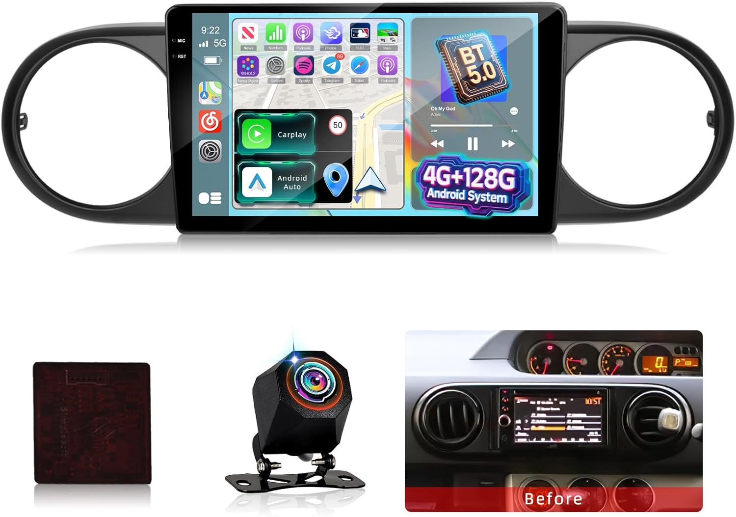 [4+128G] Upgrade Radio for Toyota Scion XB 2007-2019: 9 inch Android Incell Touch Screen for Scion XB - Wireless Carplay & Android Auto, 5G/WiFi, GPS, BT5.0, Custom Homepage + AHD Backup Camera