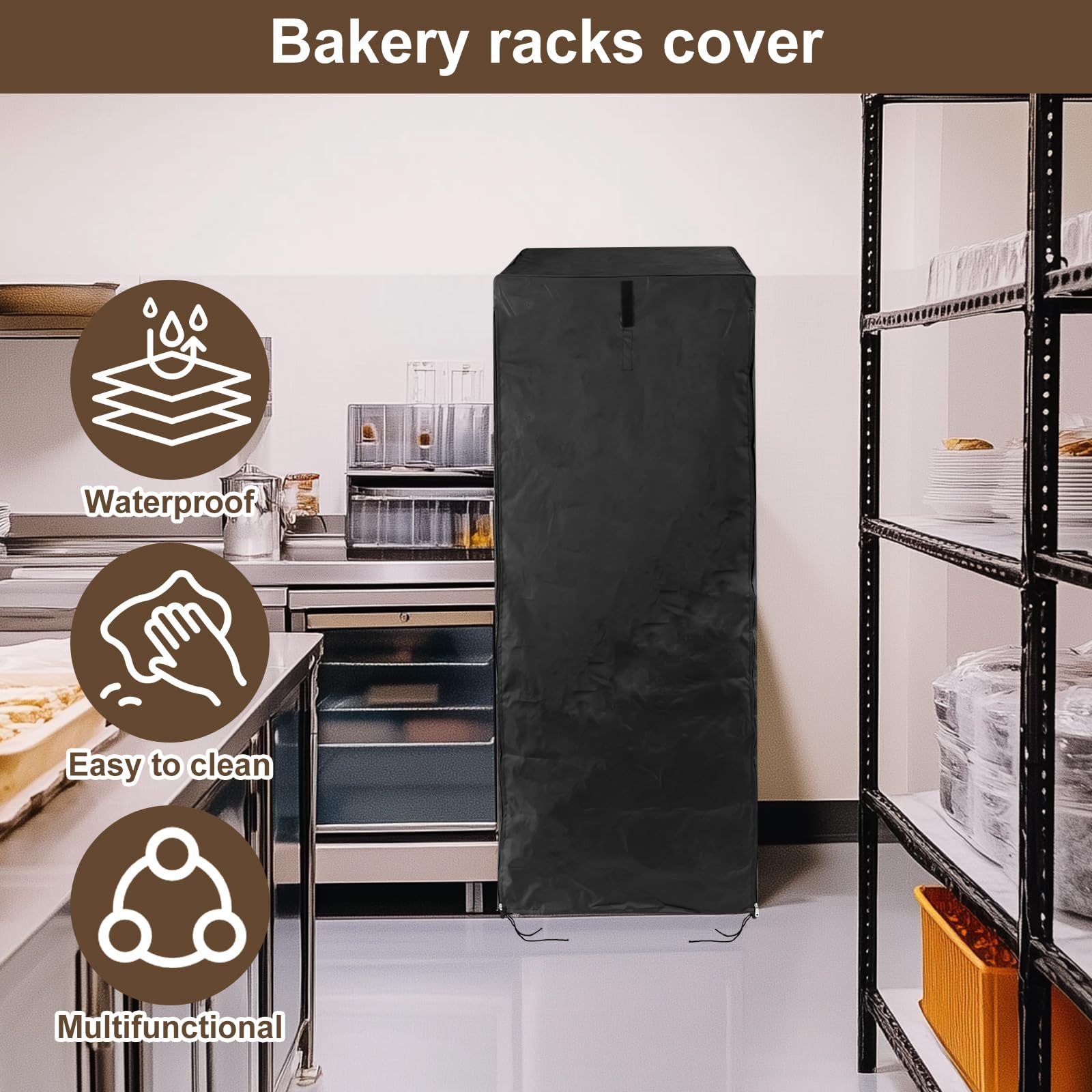 ZJRDYYK Bun Pan Rack Cover, 20 Tier Sheet Pan Rack Cover with Zipper, Black, Oxford Fabric, Waterproof, 28.3