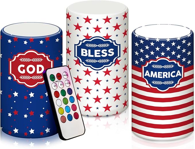 Amazon.com: Retisee 3 Pcs Patriotic American Flag Flameless Candles 4th of July Battery Operated