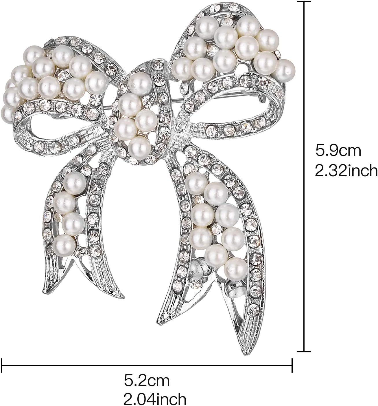 Nicole Miller Silver White Round Pearls Ribbon Clear Rhinestones Brooches and Pins