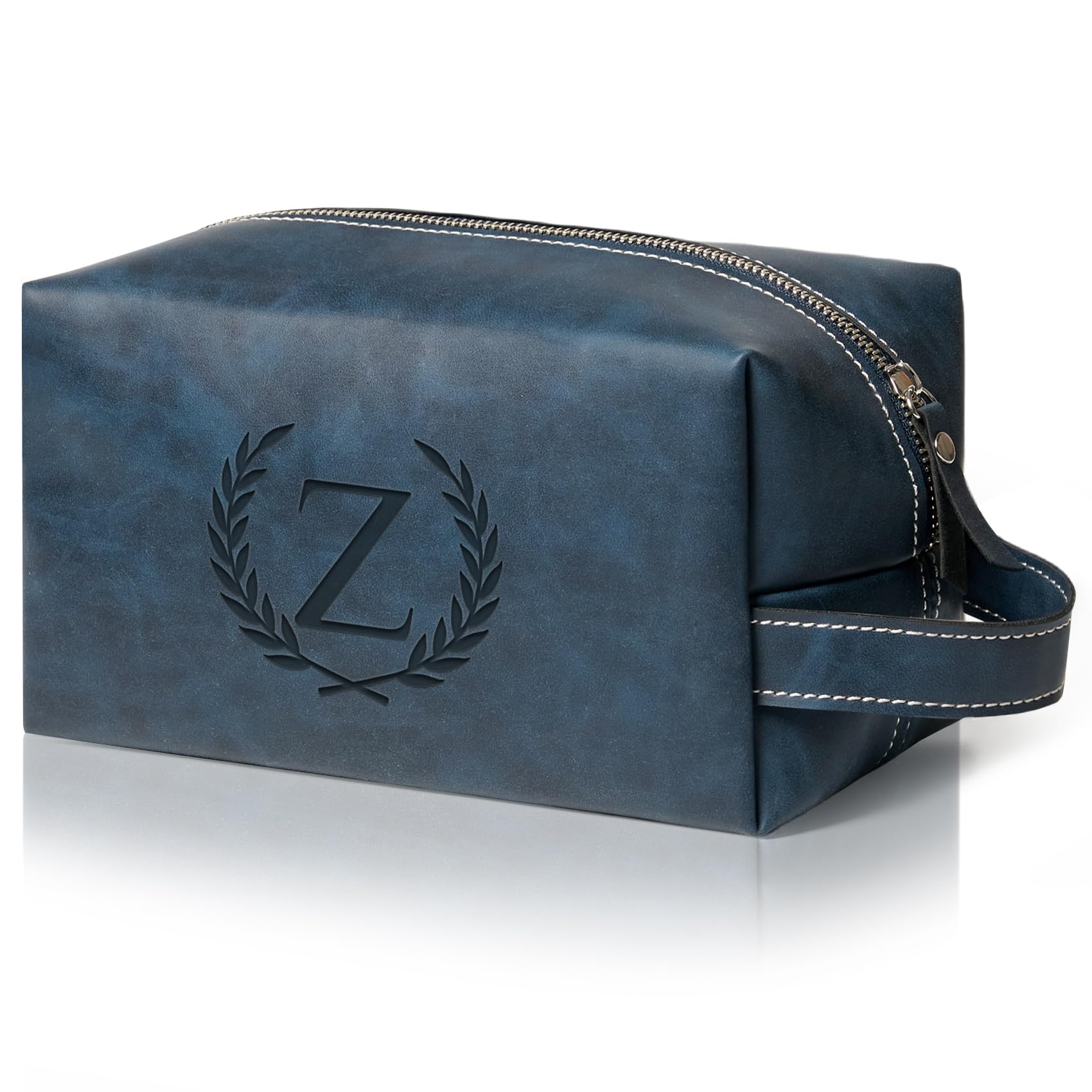 Aganmi Personalized Gifts Travel Toiletry Bag for Men Engraved Initial PU Leather Waterproof Shaving Bag for Toiletries Accessories Fathers Day