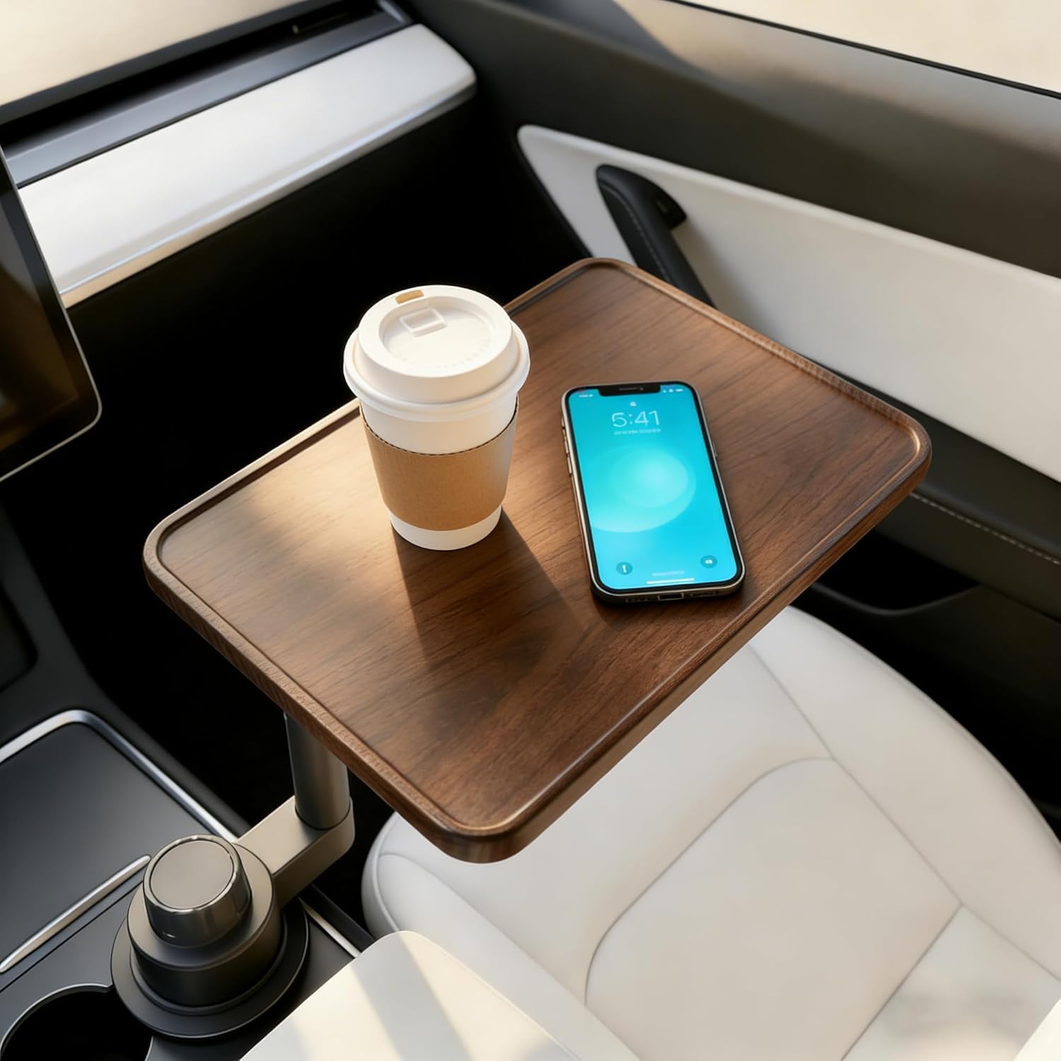 Solid Wood Car Tray Table & 360° Rotating Laptop Desk, Expandable Cup Holder Workstation for Eating & Working, Universal Car Organizer for Trucks, SUVs & Most Vehicles with Circular Cup Holders
