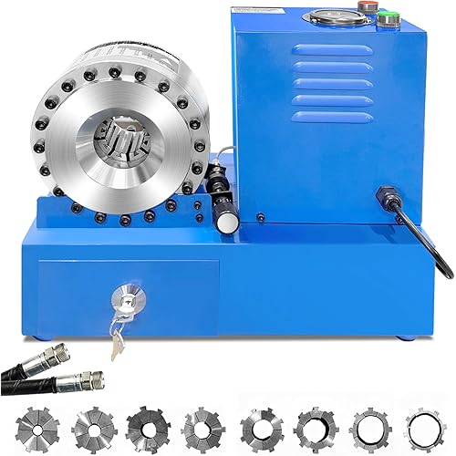 Electric Hydraulic Hose Crimper with 8 Dies, Portable Crimping Machine for1/4" to 1" Hose, High Pressure Electric Crimping Tool for AC Lines, Automotive, Excavators, Agricultural Equipment