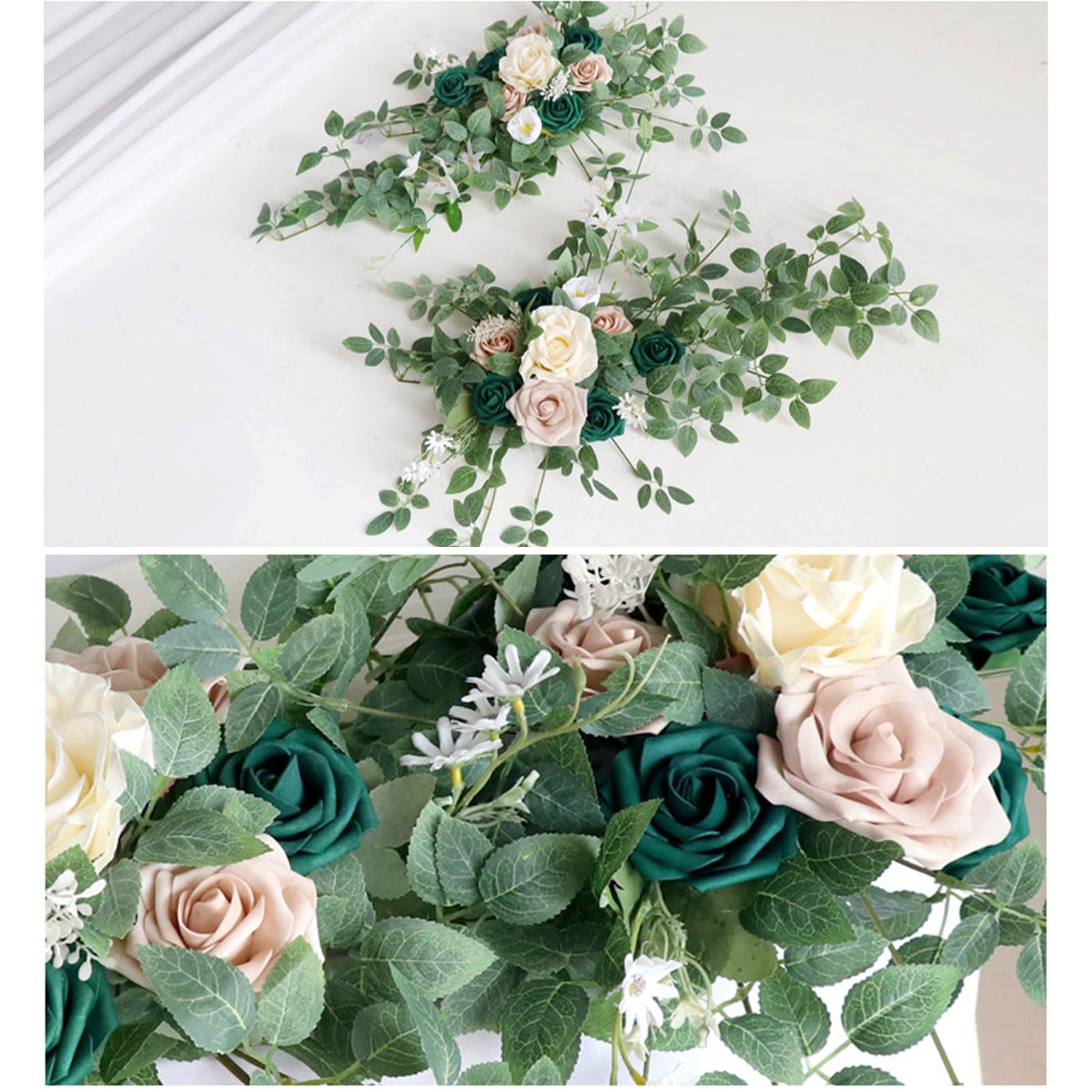 Set di 2 Fiori Artificiali per Decorazioni da Tavolo per Matrimoni, Arco Nuziale e centrotavola Versatili per tavoli, Ghirlanda di Verde, Composizione Floreale e Decorazioni per la tavola (Verde)