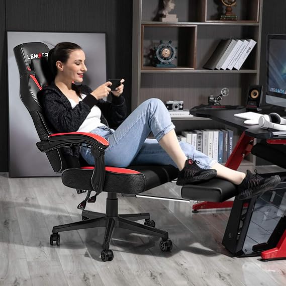 LEMBERI Big and Tall Gaming Chair, 400lb Capacity, Red