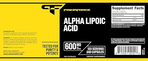 Miniatura 5 de Primaforce Ácido alfa lipoico 600 mg por porción, 240 cápsulas, 120 porciones