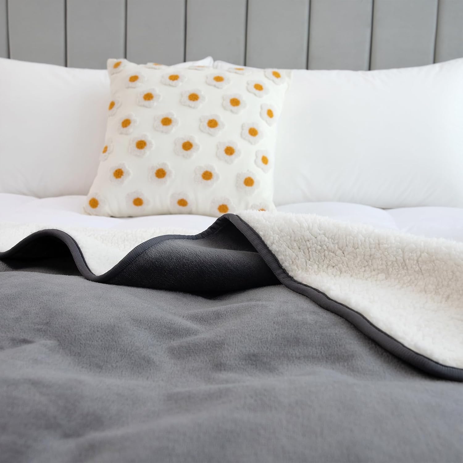 MERRYLIFE Waterproof Throw Blanket for Bed Couch Reversible Absorbent Spills Stain Leak Proof Dog Puppy Cat Liquid Pee Proof Bed Furniture Protector (Grey, 60"*80")