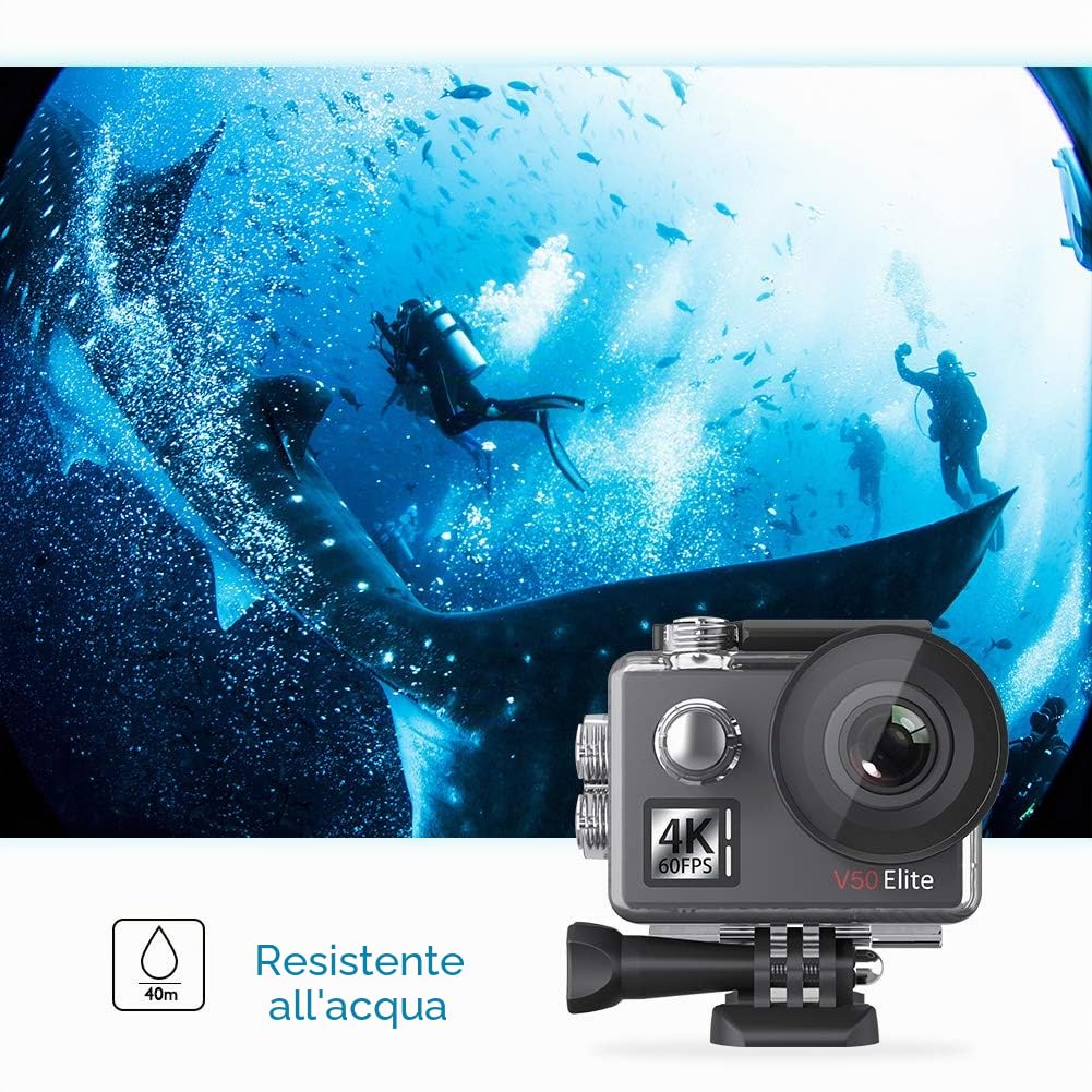 AKASO V50 Elite - Fotocamera sportiva 4 K 60 FPS, kit di maniglia galleggiante, include 20 MP WiFi azione camera impermeabile con maniglia galleggiante impermeabile per fotocamera sportiva, borsa
