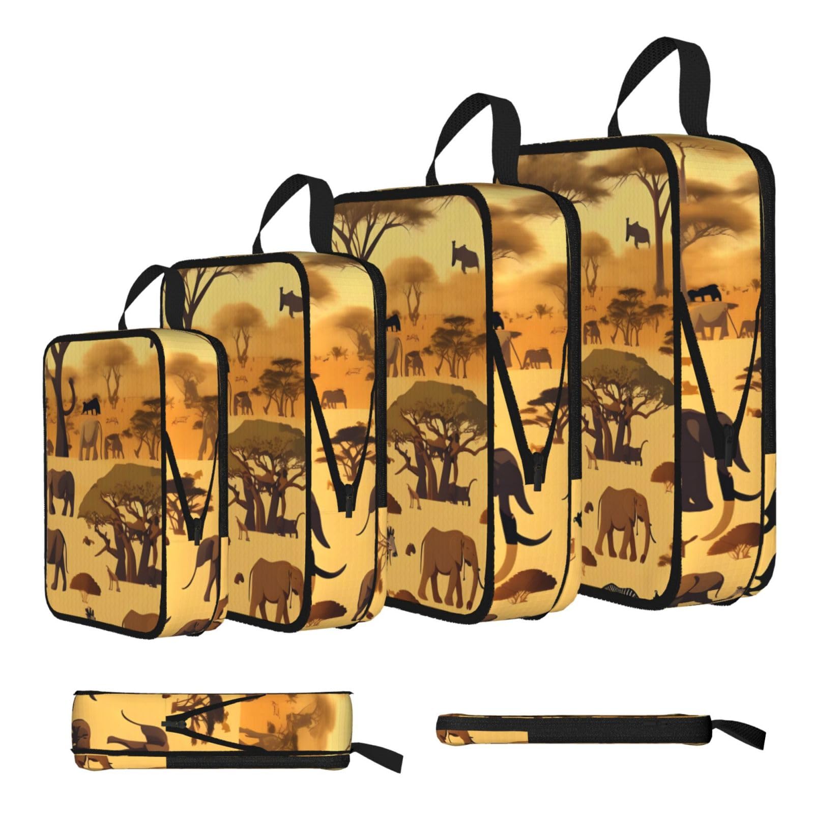 Sxzvvbn Black African Grassland Animals Compression Packing Cubes 4 Piece Set