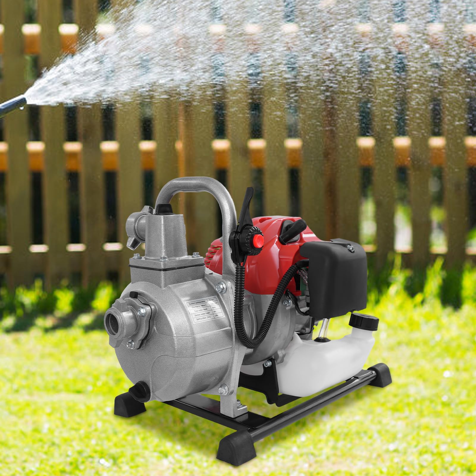 Pompe à eau à essence 2 temps Pompe de jardin moteur 2,54 cm 43 cc Arrosage de pelouse de jardin pour arrosage et pulvérisation de potagers, fleurs et vergers