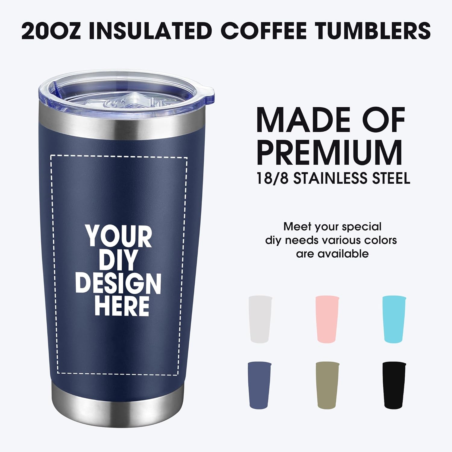 Personalized Custom Tumbler Print in USA 20oz Stainless Steel Coffee Cup with Lid & Straw Double Wall Insulated Tumbler with Colorful Text Logo Photo - Image 3