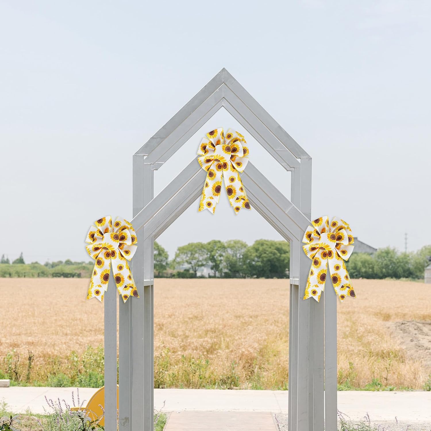 Sunflower Printing Burlap Wreaths Bows Flower Wreath Bows for Christmas Tree Topper Door Ornament Window Ornaments