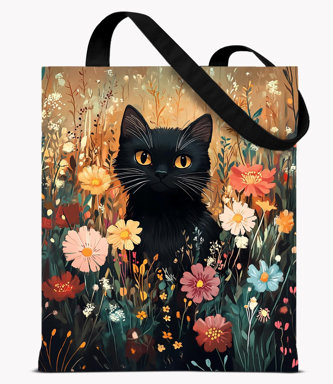 Canvas Aesthetic Tote Bag for Women, Cute Cat Reusable Grocery Shoulder Bag for Shopping Travel Beach