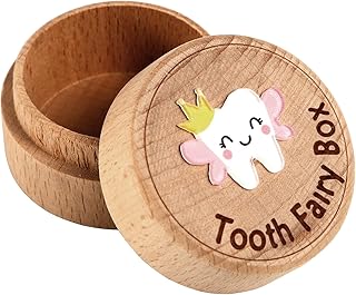 Tooth Fairy Box, Carved Wooden Box with 3D Tooth Cute Tooth Box Keepsake Lost Tooth Storage Box for Boys Girls Storing Lost Teeth