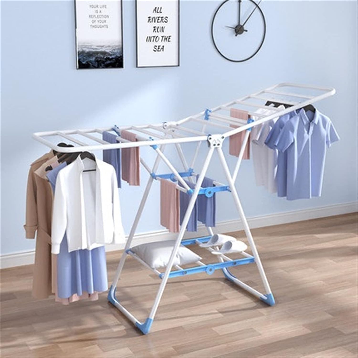 Tendedero de ropa Tendedero plegable Tendedero de ropa plegable Piso Balcón interior Secado de ropa Edredón Artefacto Toalla Tendedero para el hogar Tendedero de lavandería Tendedero Tendedero