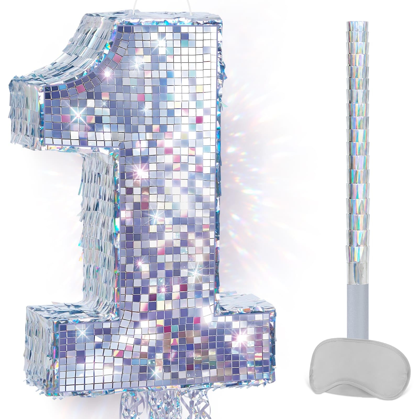 WERNNSAI Disco Number 1 Pinata Silver First Birthday Party Decorations — image 1