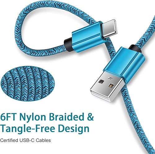 Vista 3 de Cable de carga tipo C, cables USB C, cable de carga rápida para teléfono de 6 pies, paquete de 2 para Samsung Galaxy S25 Edge S24 S23 Ultra S22 S21