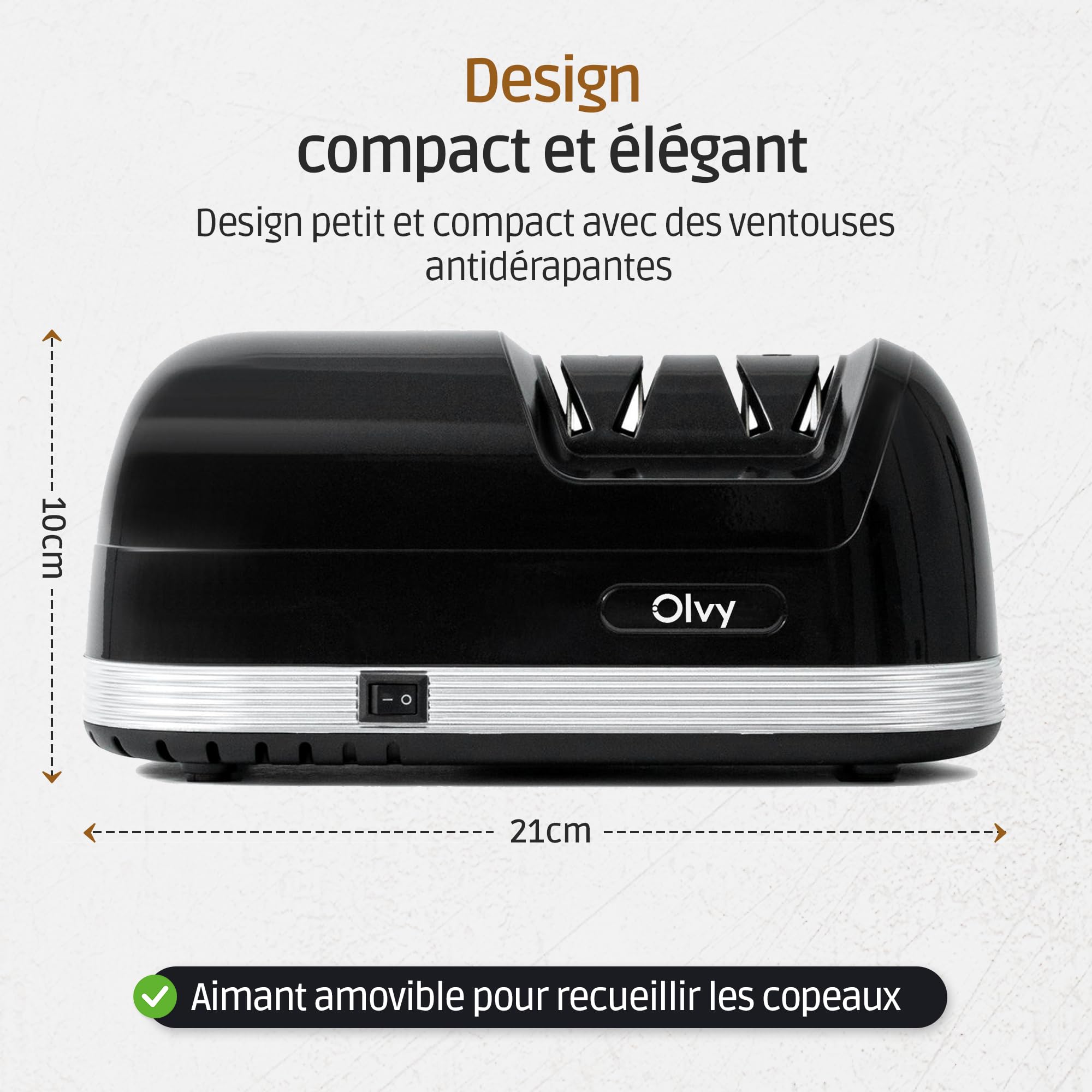Olvy Aiguiseur Electrique de Couteau, Affûteur à Deux Niveaux, Eguiseur de Couteau Professionnel, Affûteur à meule diamant, Antidérapant rapide et silencieux, Noir