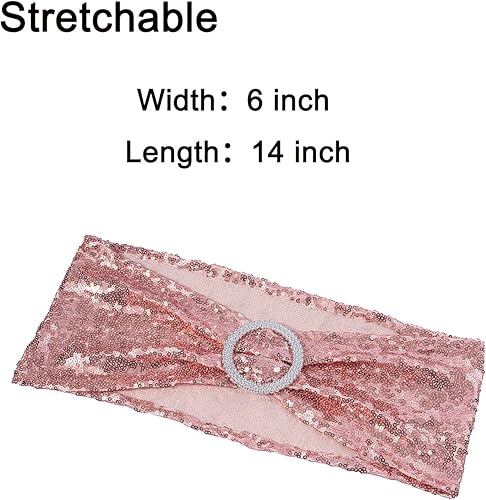 Miniatura 4 de Paquete de 100 bandas de lentejuelas para sillas de color oro rosa, lazos para sillas plegables de fiesta de boda, banda de oro rosa con hebillas