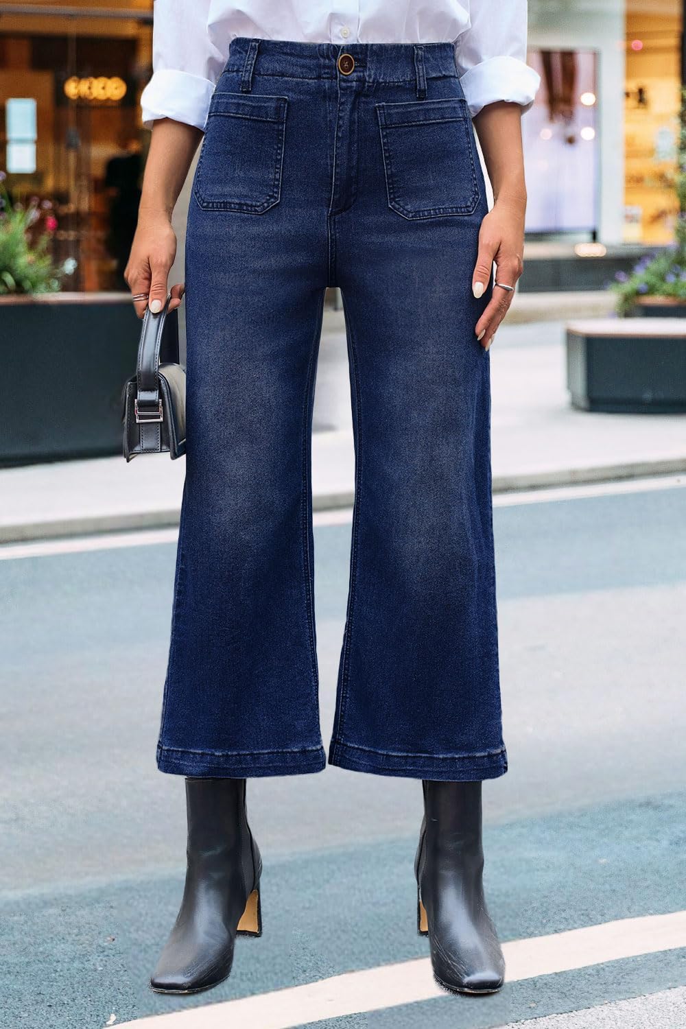 Wide Leg Jeans for Women High Waist Baggy Stretchy Flared Jeans Trendy Cropped Denim Jeans Pants with Pocket - Image 5