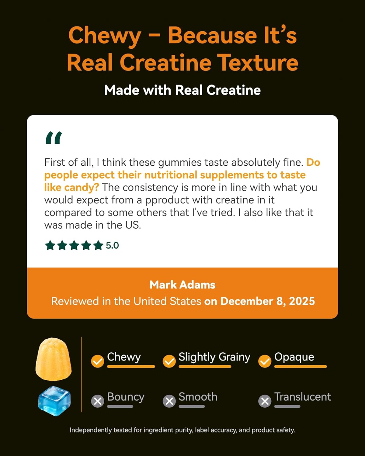 Creatine Monohydrate Gummies for Men & Women 5000 mg, 3rd Party Tested, Creatine Chews for Muscle Growth, Strength & Energy Support, Sugar Free, Vegan, 120 Count, Mango Passionfruit thumbnail