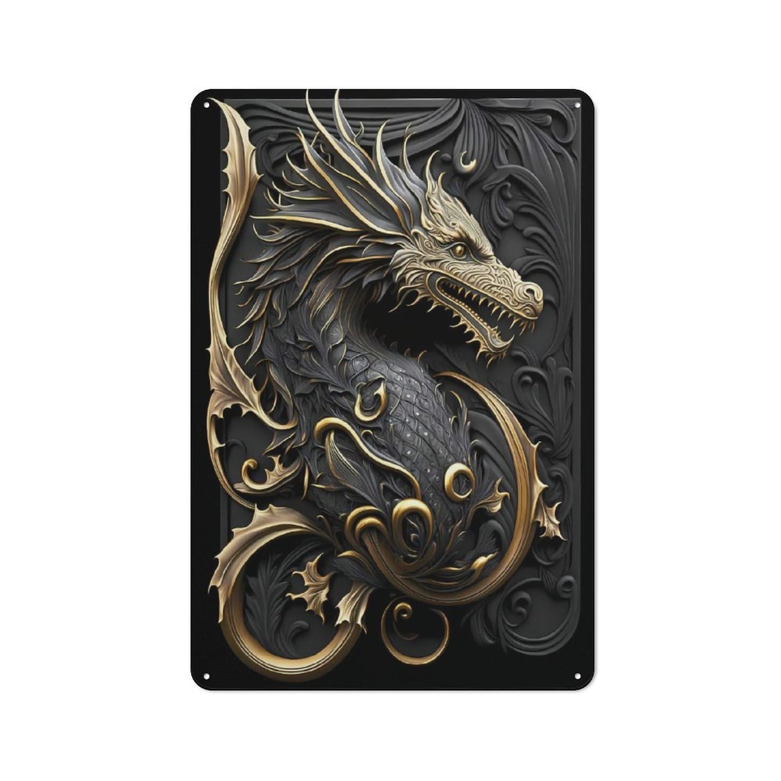 Junmoney Style-11 Dragon Monarch Art Deco Industrial-Style Tin Sign 30X20cm For Café Or Home Bar, For Cooler-Month Interiors With Industrial Character
