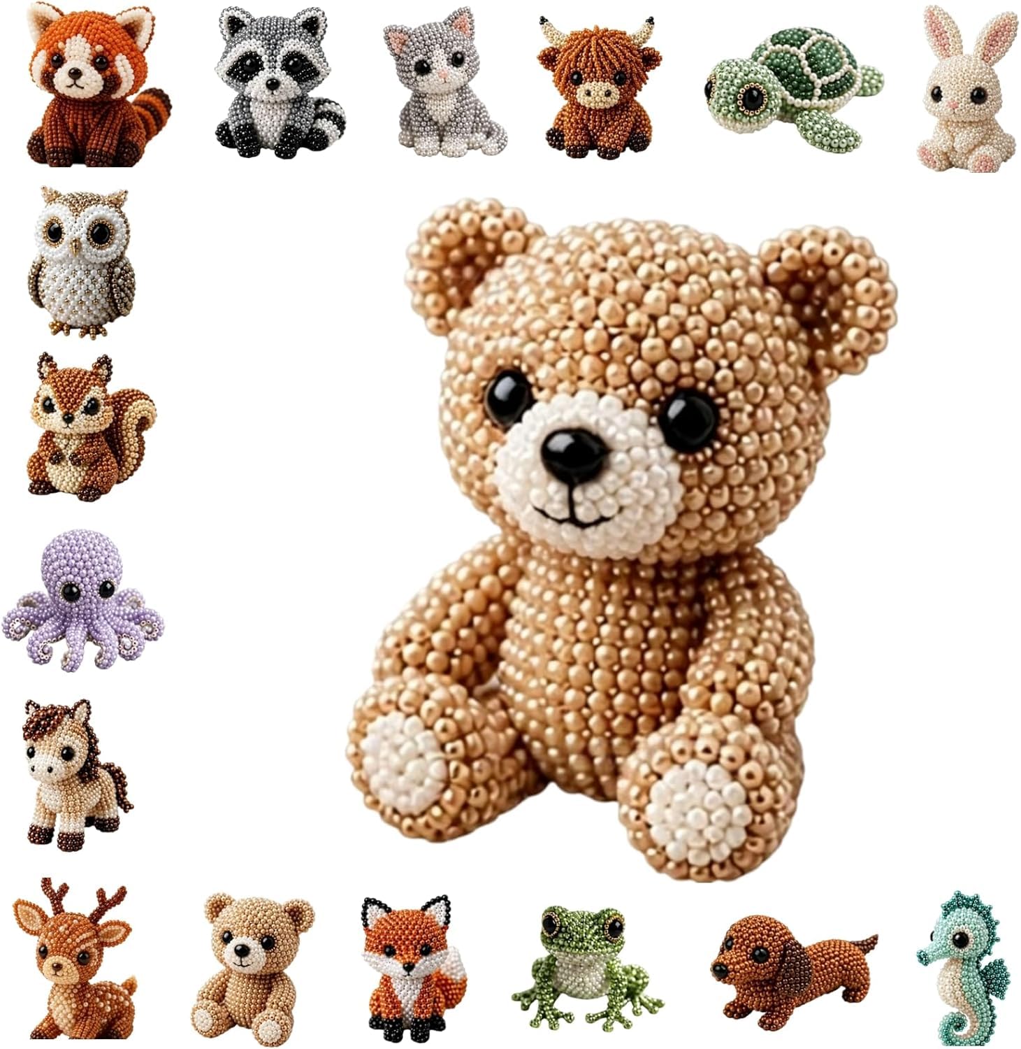 DIY Animal Beading Kit- Tiny 3D Beaded Animal DIY Set, with Colorful Beads and Instructions, Bead Embroidery Kits, Creative Arts & Crafts Gift for Stress Relief & Gift