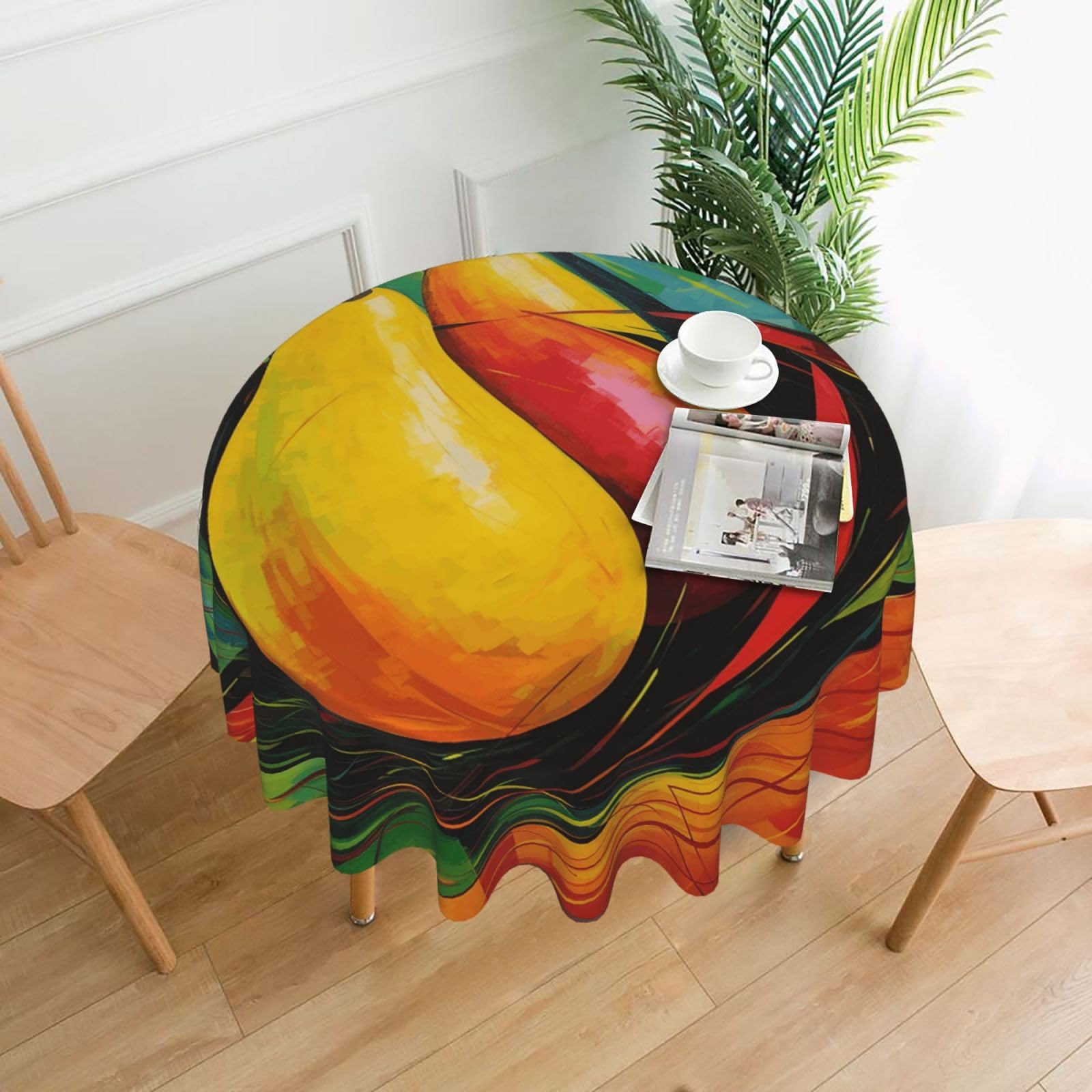 QMKFWT - Yellow Mango Print Round Tablecloth Dust-Resistant Wrinkle Resistant Washable Polyester Table Cover for Kitchen Dining Farmhouse Picnic Indoor Outdoor (Round