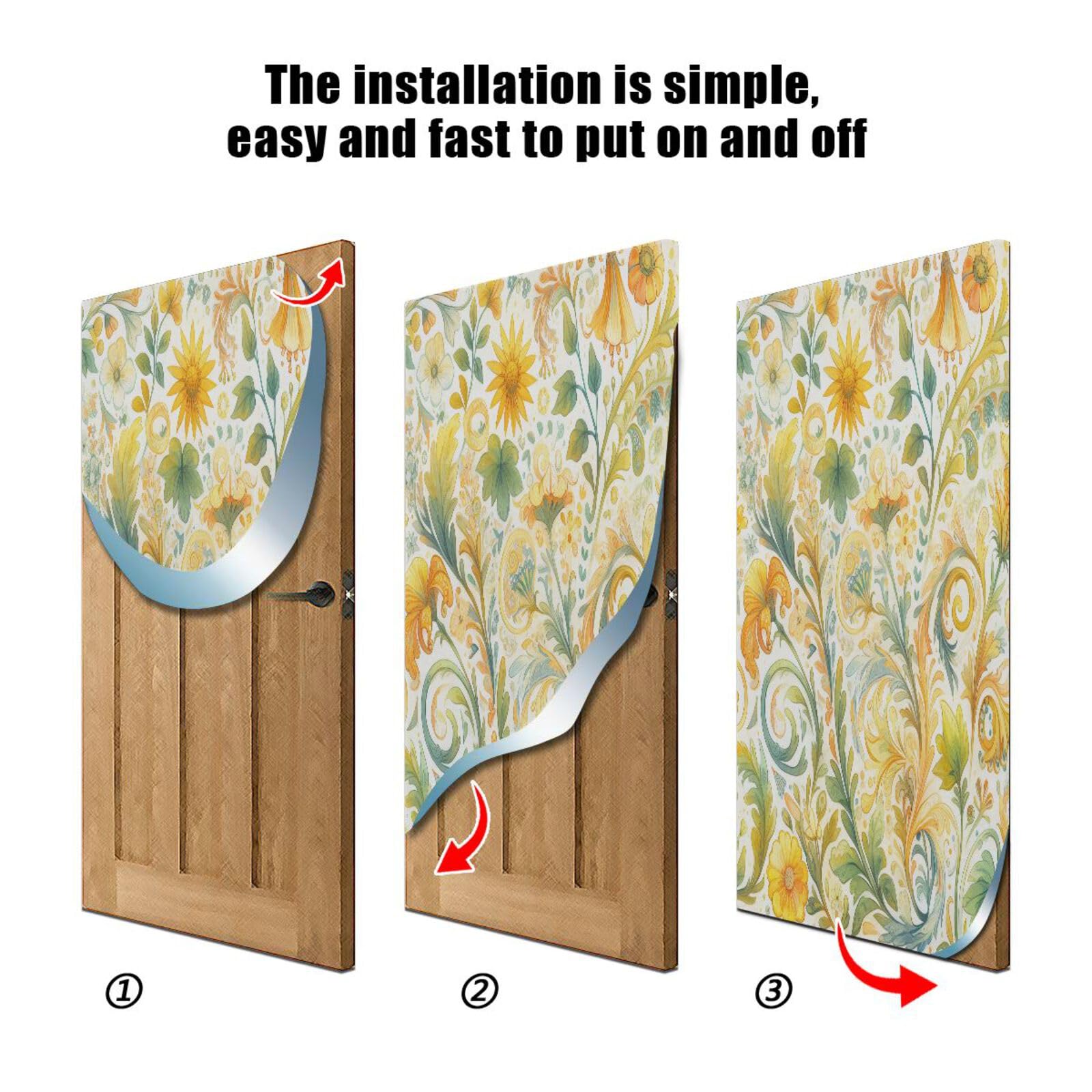 FLildon Yellow Flowers Door Cover Decoration, Party Accessory Porch Decor for Festive Ornament Room Door Covers 35 x 79 Inch