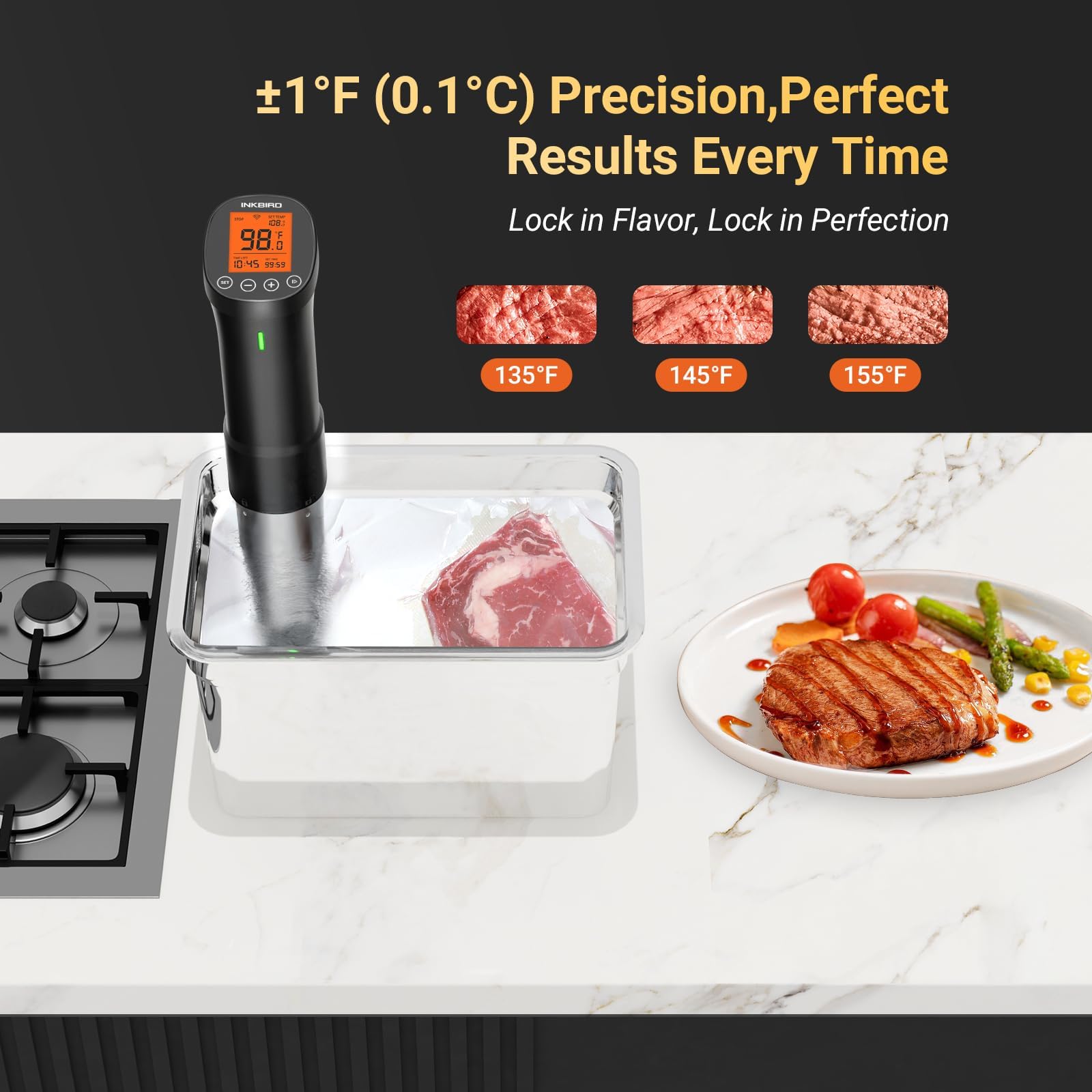 INKBIRD 2.4G Wifi Sous Vide Cooker ISV-200W, 1000W Sous Vide Machine, Remote Control Immersion Circulator with APP Recipes Timer Alarm Mobile Notification 3D Water Heating Ultra-Quiet