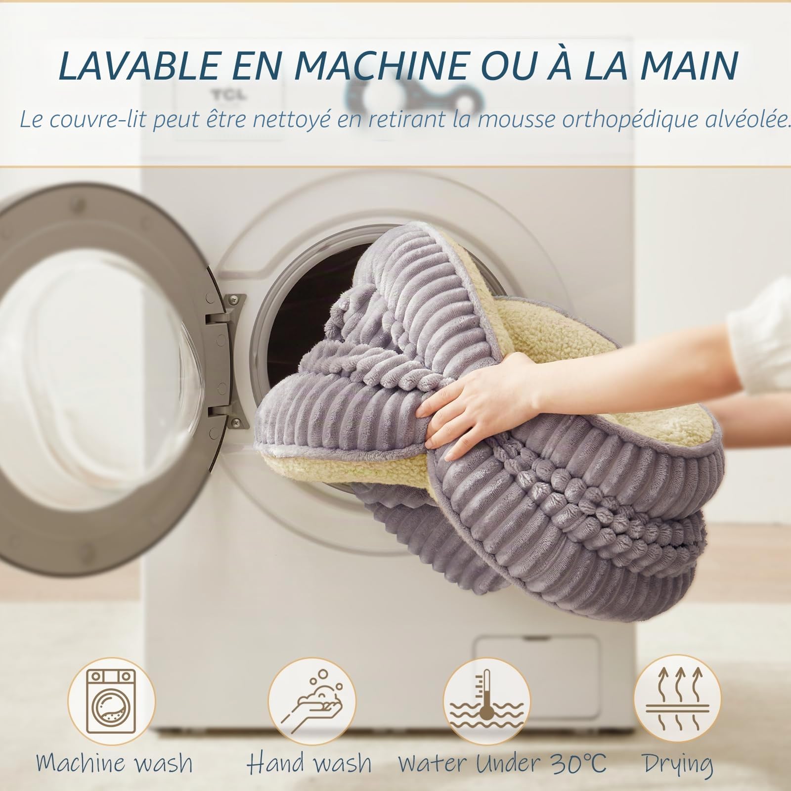 Panier pour Chien, lit orthopédique pour Chiens de Taille Moyenne, canapé pour Chien en Mousse Haute densité, Housse Amovible et Lavable, Base antidérapante, Gris