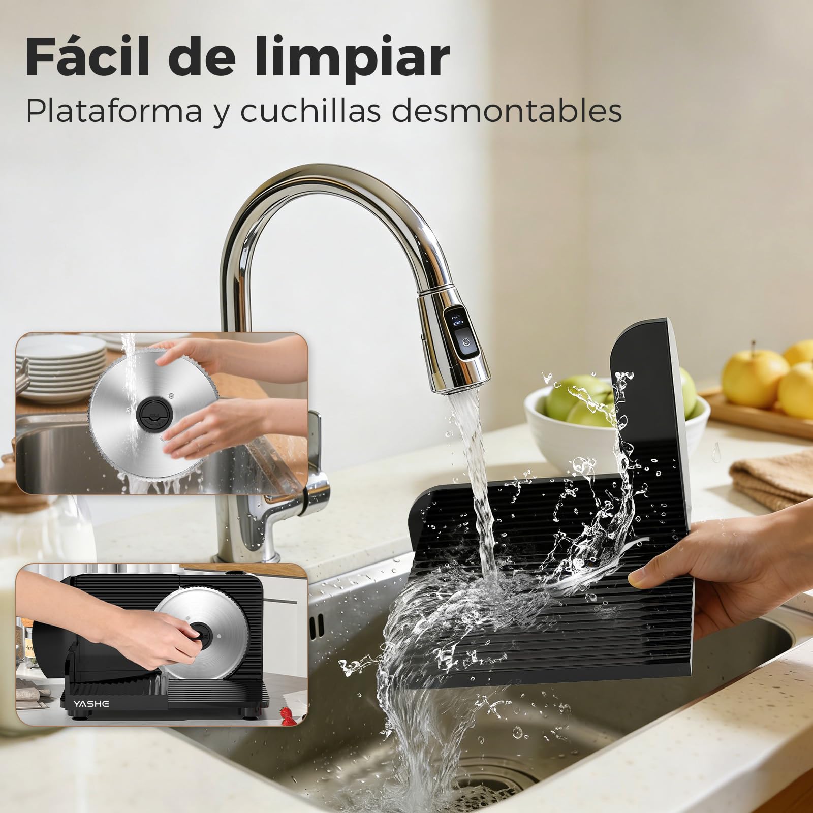 YASHE Cortadora De Fiambre Plegable Eléctrica, 180W Cortafiambres Con Grosor Ajustable 0–15 Mm, Hoja De Acero Inoxidable 17 Cm, Compacta Y Fácil De Guardar Para Carne, Queso, Pan Y Verduras, Negro
