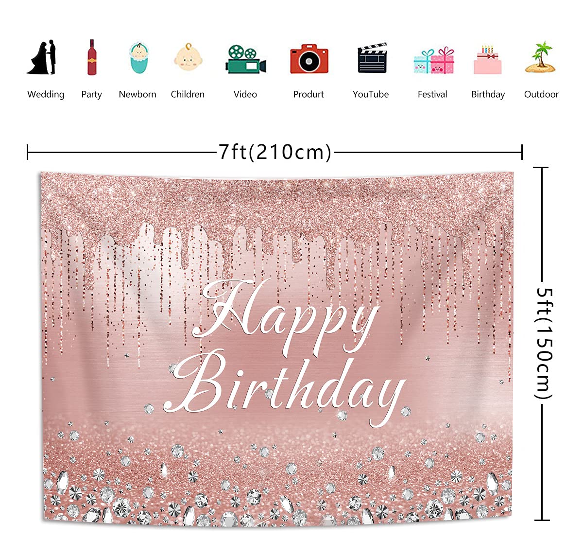 Fondo De Cumpleaños BINQOO Rosa Oro 7x5 Pies – Ideal Para Fotos De Reina, Princesa O Dulce Niña En Fiestas De 16 Y 18 Años