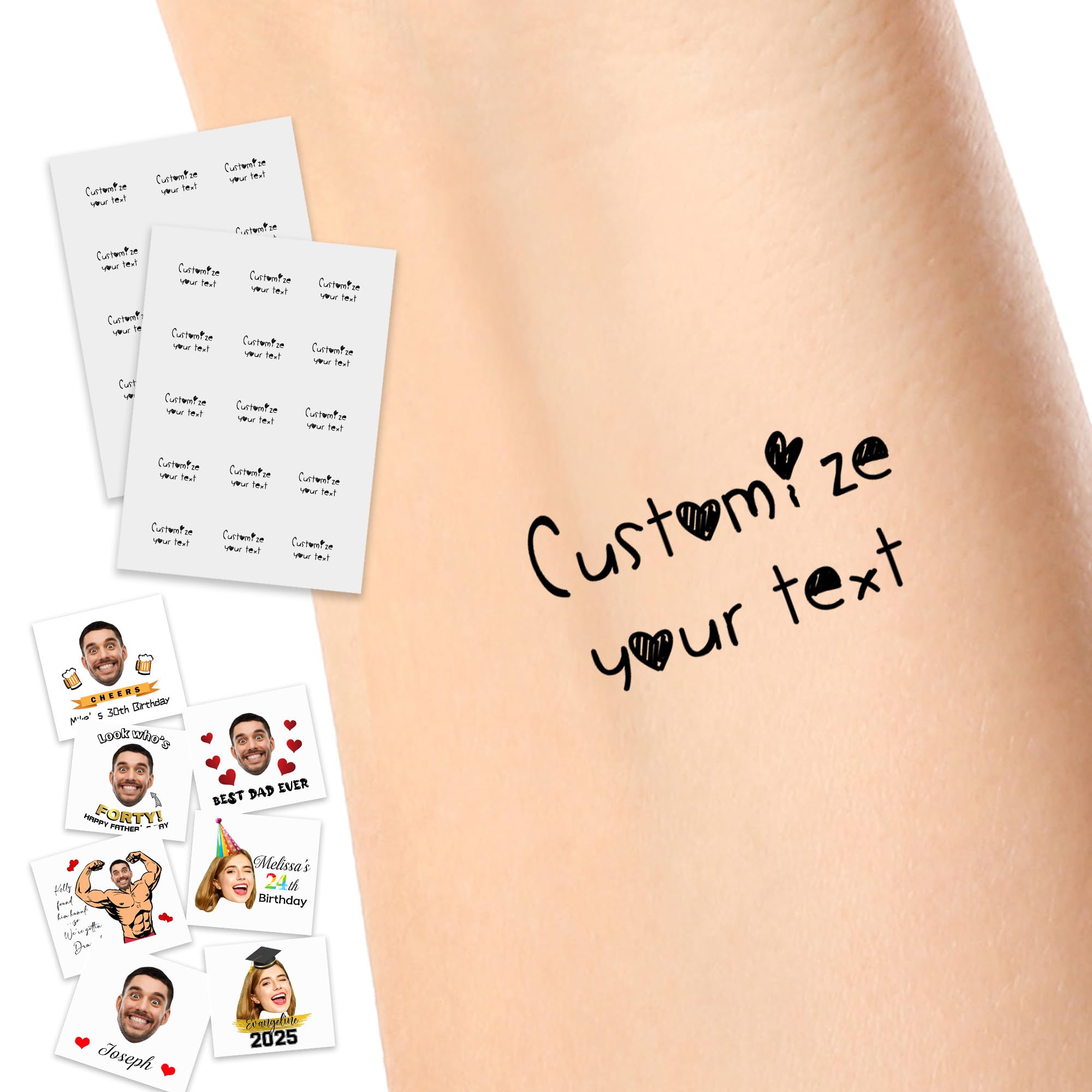 Happy Father's Day Temperary Tattoos, Custom Funny Face Tattoo for Dad with Logo for Adults Personalzied Name Tattoos for Anniversary Party Favor
