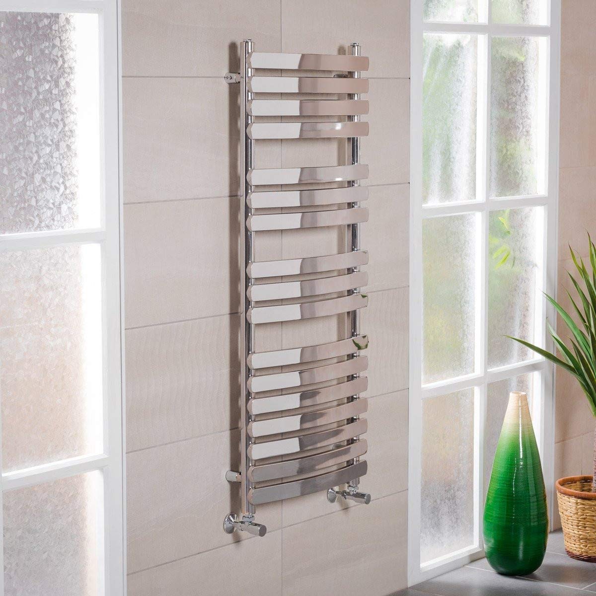 NRG 1200x500 Chrome Curved Bathroom Heated Towel Rail Designer Radiator Rads