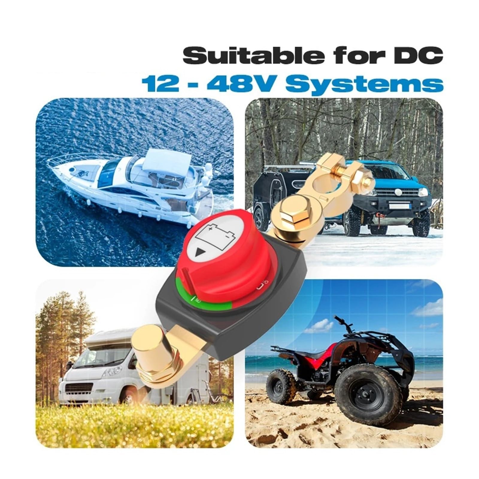 Interruttore di disconnessione della batteria sul montante superiore con morsetto in ottone negativo | Isolatore di interruzione di corrente on/off 275A 12-48V for auto, camper e barca