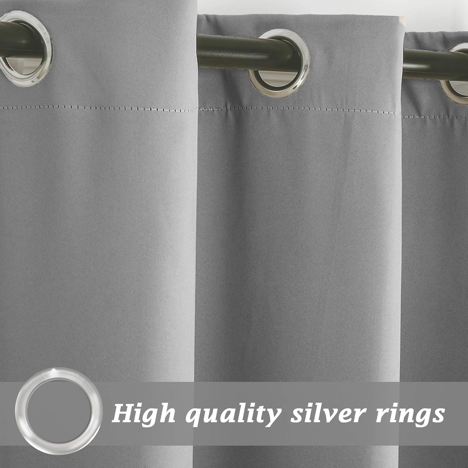 Blackout Curtains, Indoor/Outdoor Curtain Waterproof, Rustproof Silver Grommet Thermal Insulated Curtain for Bedroom, Living Room, Pergola, Cabana (Set of 2 Per) (Light Grey, 52Wx94H)